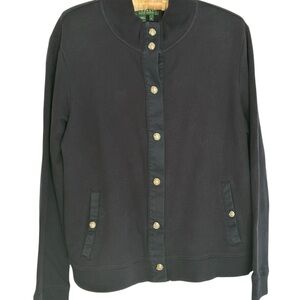 Women's dark blue Button-Up mock neck sweater jacket Ralph Lauren XL 100% Cotton